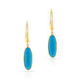 Elongated Oval Turquoise Gold-Cap Hoop Earrings, 18k