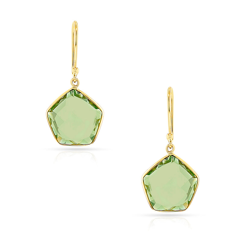 Pentagonal Green Amethyst Hoop Earrings, 18k