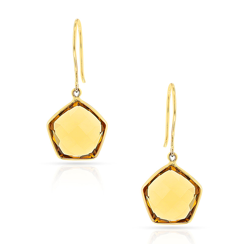 Pentagonal Citrine Hoop Earrings, 18k