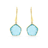 Pentagonal Blue Topaz Gold-Cap Hoop Earrings, 18k