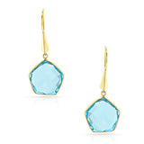 Pentagonal Blue Topaz Gold-Cap Hoop Earrings, 18k