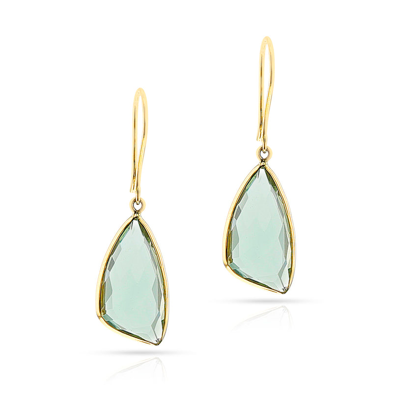 Triangular Green Amethyst Hoop Earrings, 18k