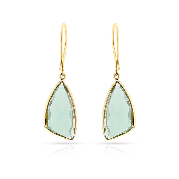 Triangular Green Amethyst Hoop Earrings, 18k