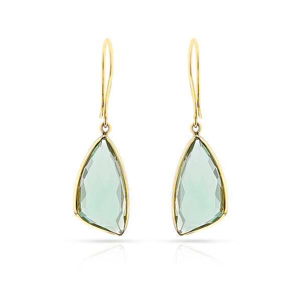 Triangular Green Amethyst Hoop Earrings, 18k