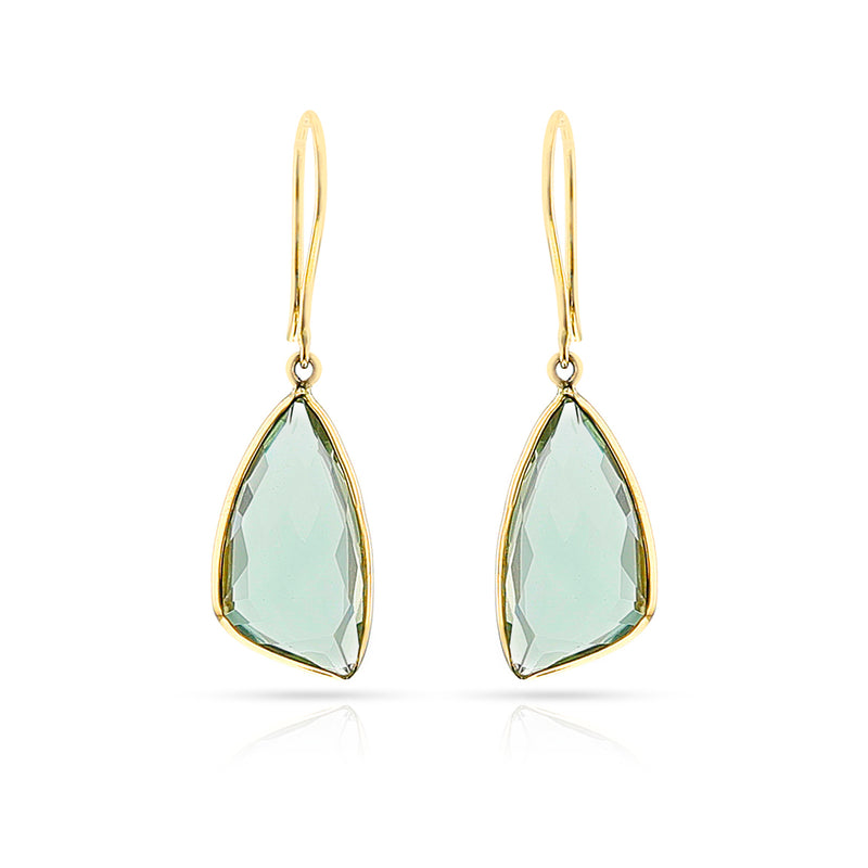 Triangular Green Amethyst Hoop Earrings, 18k