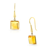 Square Citrine Gold-Cap Hoop Earrings, 18k