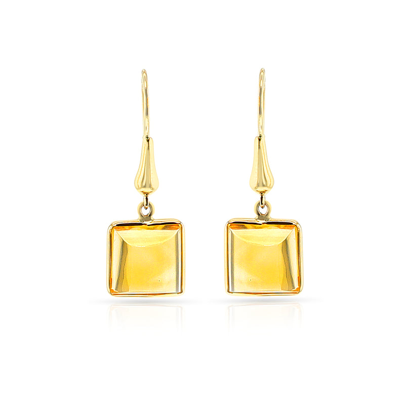 Square Citrine Gold-Cap Hoop Earrings, 18k