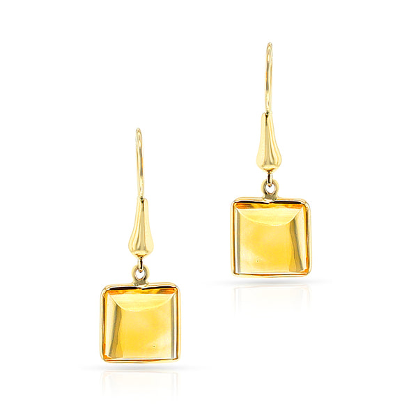 Square Citrine Gold-Cap Hoop Earrings, 18k