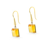 Square Citrine Gold-Cap Hoop Earrings, 18k