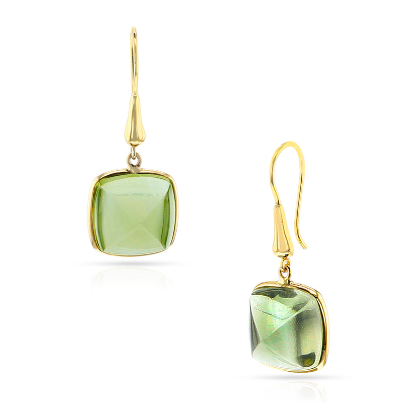 Sugarloaf Green Amethyst Gold-Cap Hoop Earrings, 18k