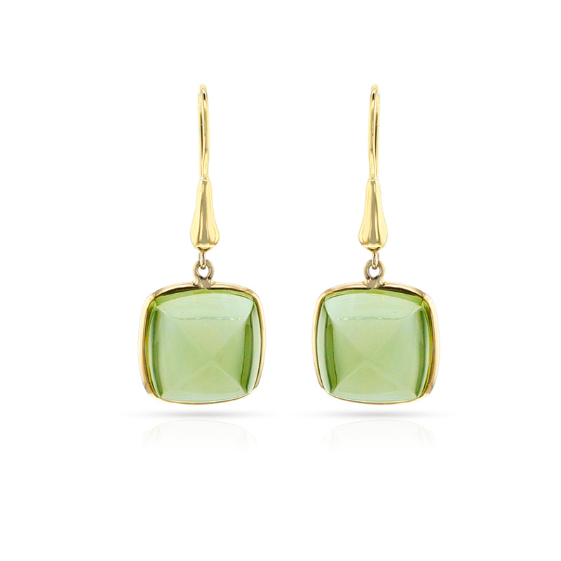 Sugarloaf Green Amethyst Gold-Cap Hoop Earrings, 18k