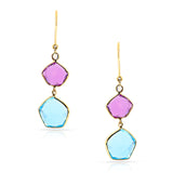 Pentagonal Amethyst and Blue Topaz with Diamond Rose Cut Hoop Earrings, 18k