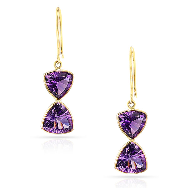 Double Triangular Amethyst Hoop Earrings, 18k