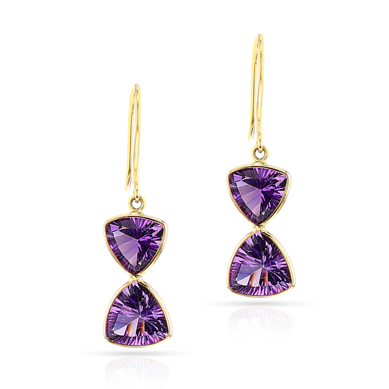 Double Triangular Amethyst Hoop Earrings, 18k