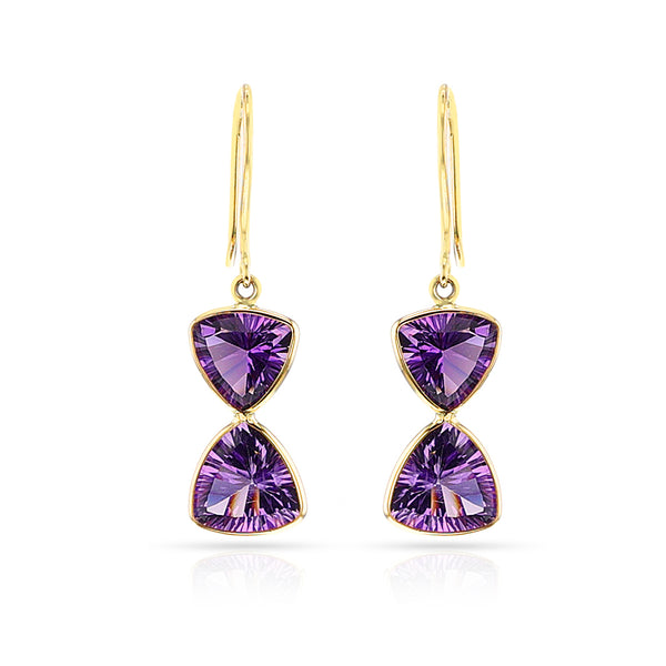 Double Triangular Amethyst Hoop Earrings, 18k