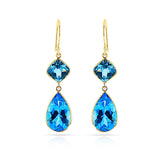 Double Dangling Blue Topaz Hoop Earrings, 18k