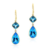 Double Dangling Blue Topaz Hoop Earrings, 18k