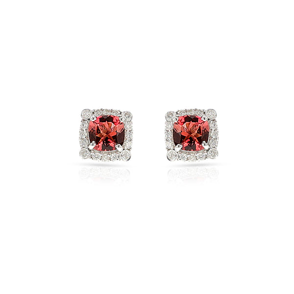 Square Tourmaline and Diamond Halo Studs, 18k