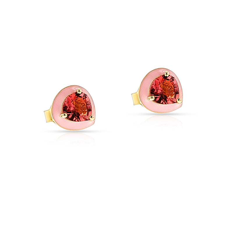 Pink Tourmaline and Pink Enamel Stud Earrings, 18k