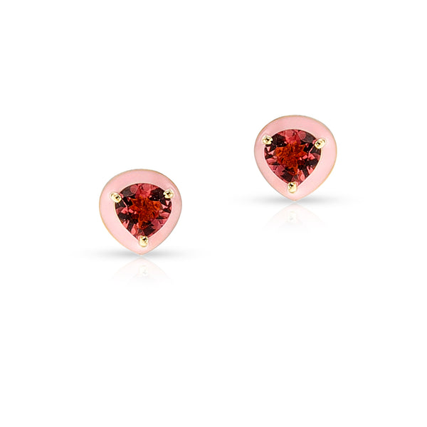Pink Tourmaline and Pink Enamel Stud Earrings, 18k