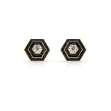 Hexagonal Diamond and Black Enamel Earrings, 18k