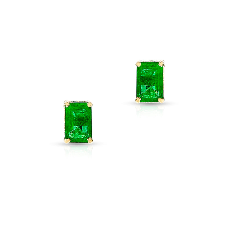 Rectangular Emerald and Diamond Studs, 14k