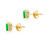 Rectangular Emerald and Diamond Studs, 14k