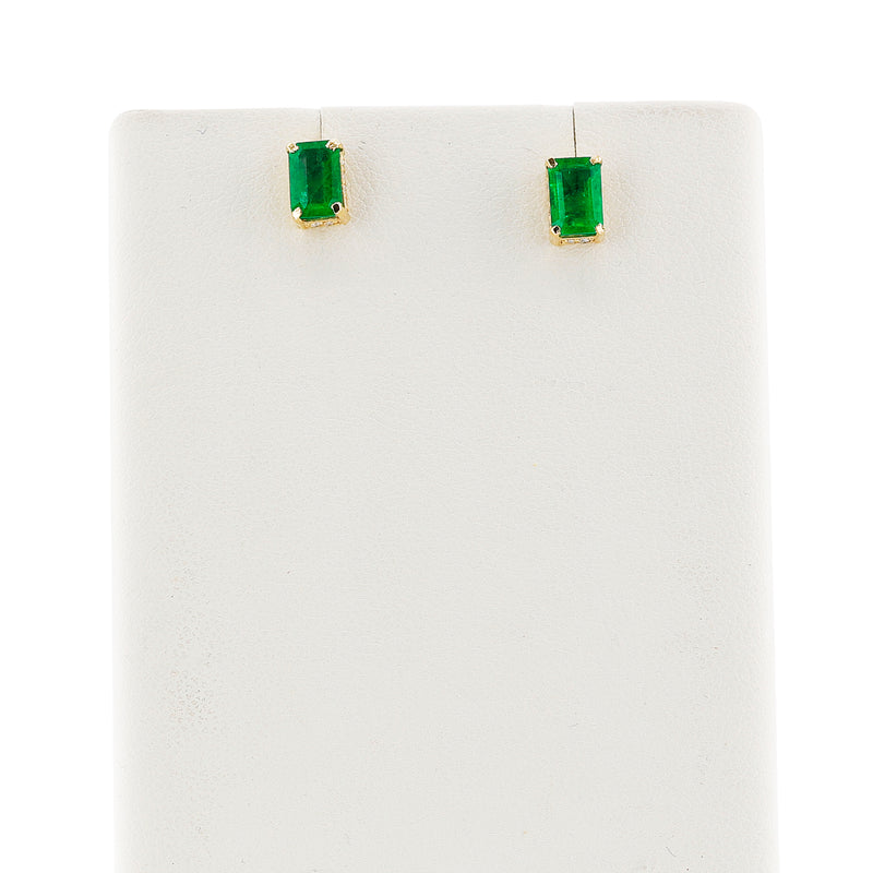 Rectangular Emerald and Diamond Studs, 14k