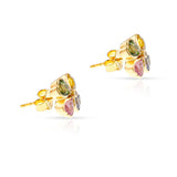 Heart-Shape Multi-Sapphire and Diamond Floral Earrings, 18k