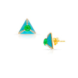 Emerald and Diamond Blue Enamel Triangular Earrings, 18k