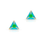 Emerald and Diamond Blue Enamel Triangular Earrings, 18k