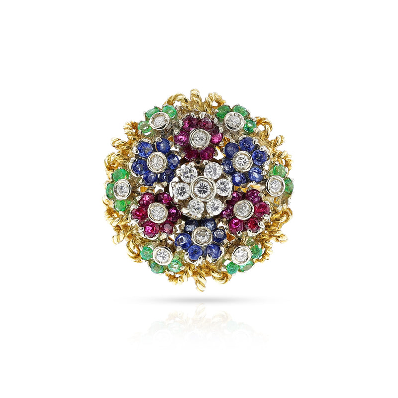 Ruby, Emerald, Sapphire and Diamond Floral Ring, 18k