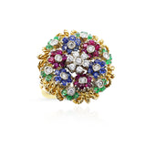 Ruby, Emerald, Sapphire and Diamond Floral Ring, 18k