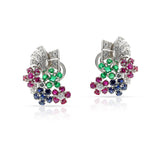 Ruby, Emerald, Sapphire and Diamond Floral Earrings, 18k