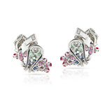 Ruby, Emerald, Sapphire and Diamond Floral Earrings, 18k