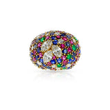 Round Ruby, Emerald, Sapphire and Marquise Diamond Bombe Ring, 18k Yellow