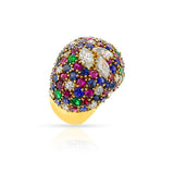 Round Ruby, Emerald, Sapphire and Marquise Diamond Bombe Ring, 18k Yellow