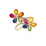 Multi-Sapphire and Diamond Double Floral Cocktail Ring, 14k