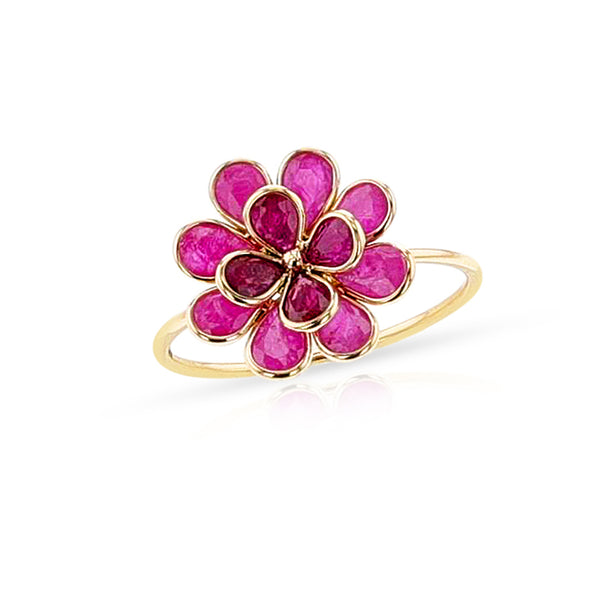 Small Ruby Floral Ring, 18k