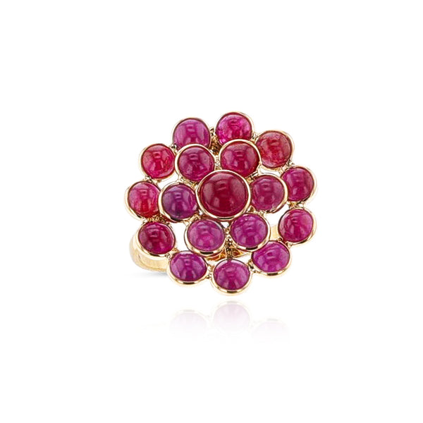 Ruby Cabochon Cluster Cocktail Floral Ring, 18k