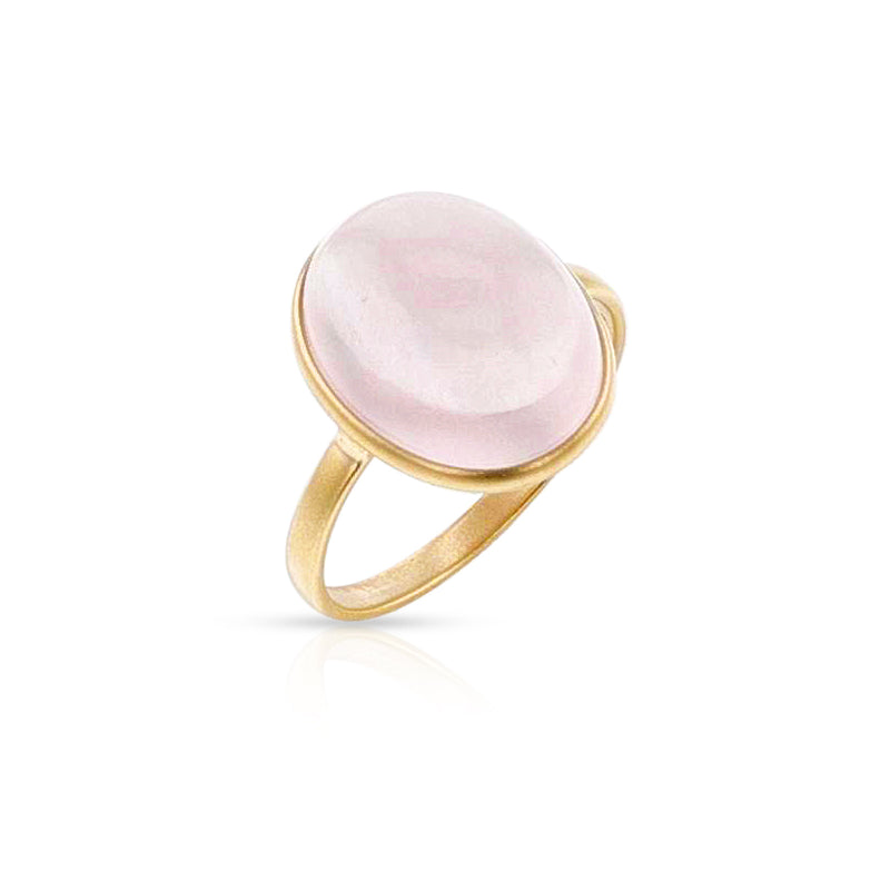 Rose Quartz Matte Finish Statement Ring, 18K