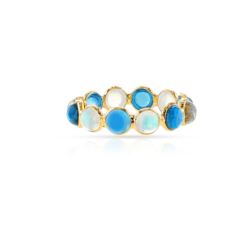 Blue Topaz and Moonstone Cabochon Single Band, 18K