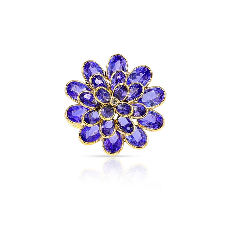 Tanzanite and Diamond Cocktail Floral Ring, 18K