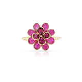 Small Ruby Floral Ring, 18k