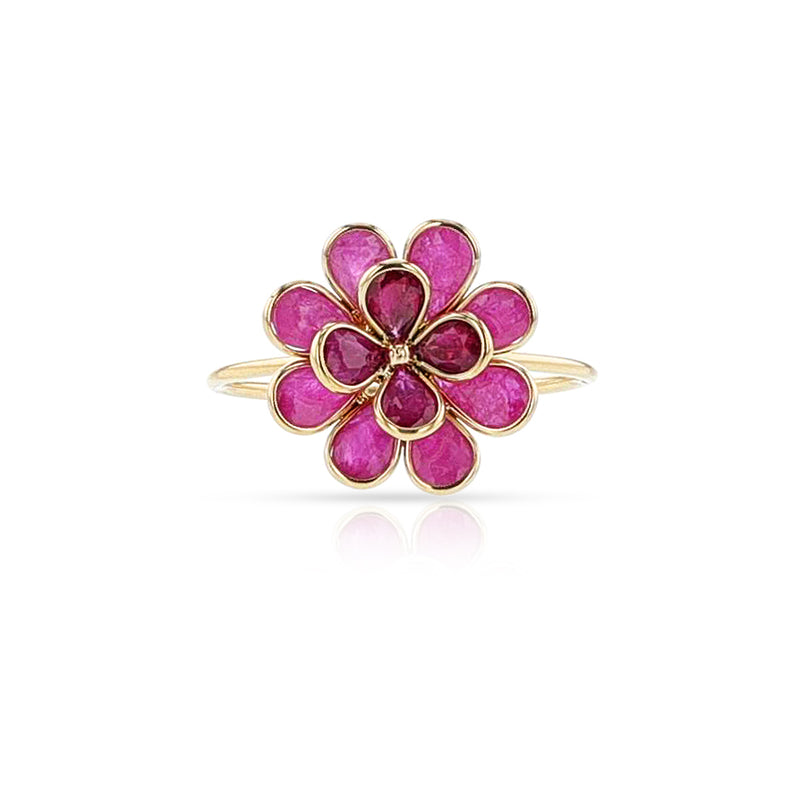 Small Ruby Floral Ring, 18k