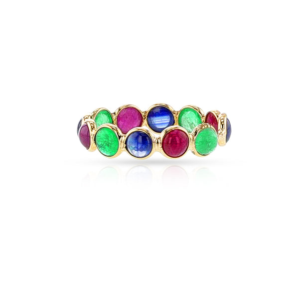 Ruby Emerald Sapphire Cabochon Band, 18K