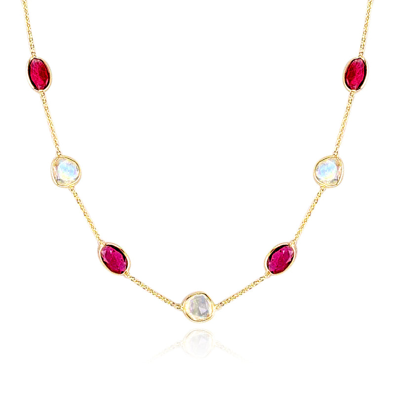 Rainbow Moonstone and Pink Tourmaline, 18K