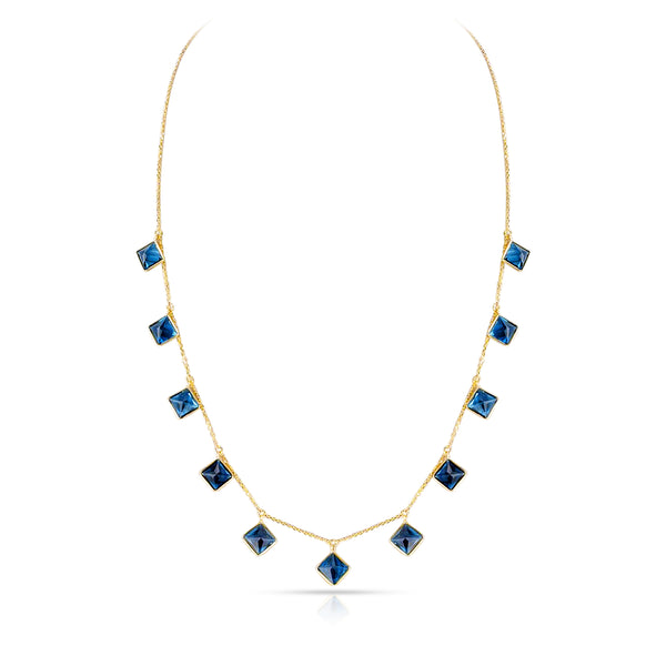 Kite Shape London Blue Topaz Drop Necklace, 18k