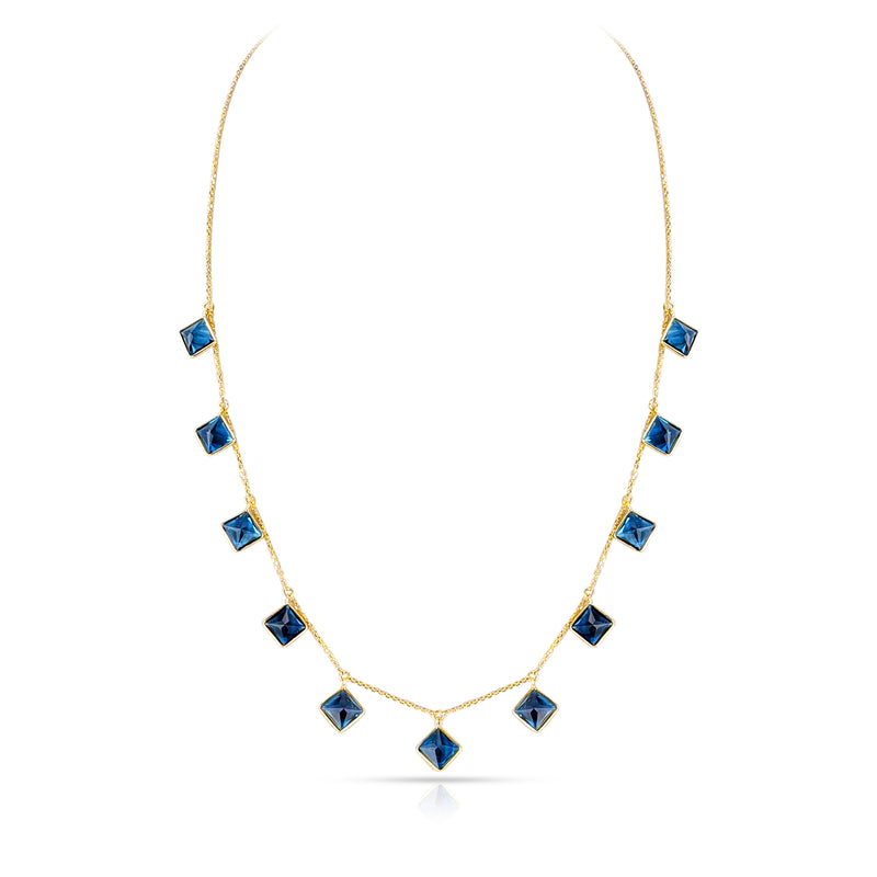 Kite Shape London Blue Topaz Drop Necklace, 18k