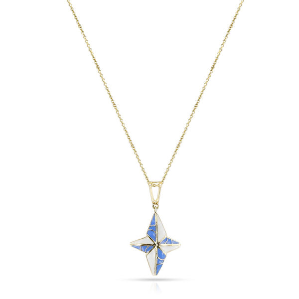 Blue and White Enamel and Gold Lining Kintsugi Pendant Necklace, 14K